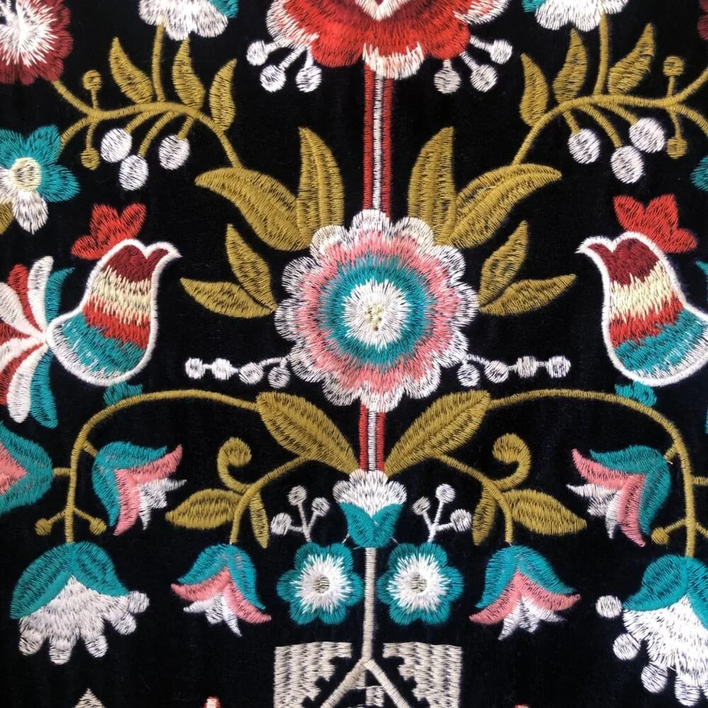 BD Collection Size M/L Velvet Embroidered Open Front Bell Sleeve Cardigan - Picture 3 of 15